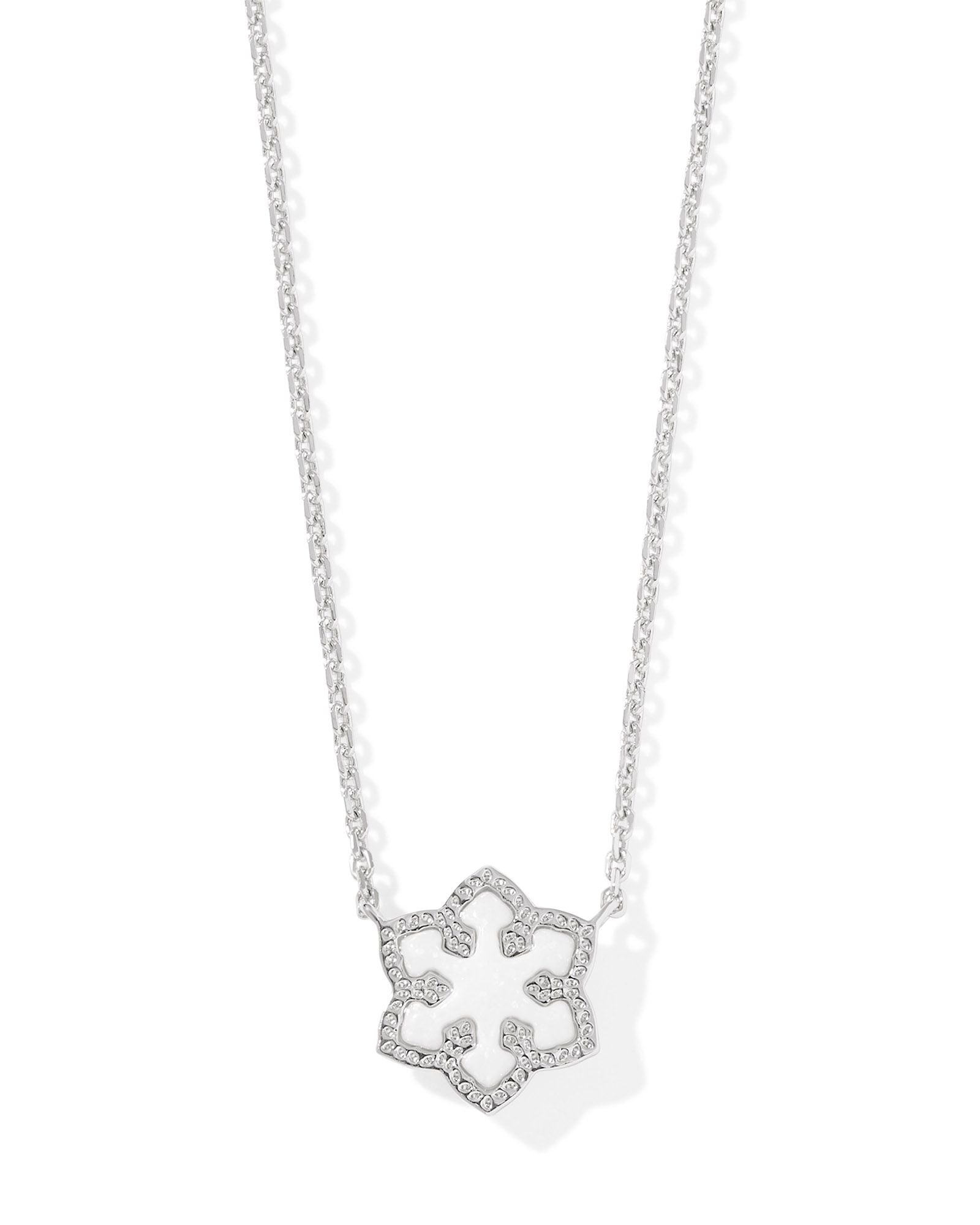 Snowflake Silver Short Pendant Necklace White Kyocera Opal