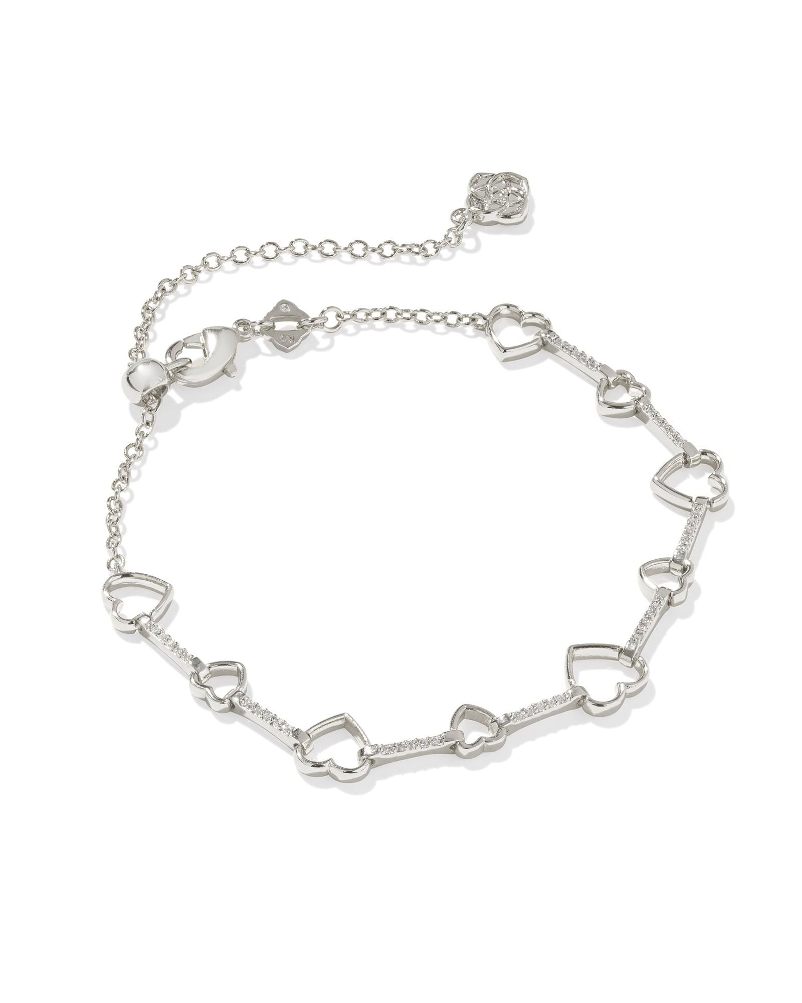 Haisley Heart Silver Delicate Chain Bracelet White Crystal