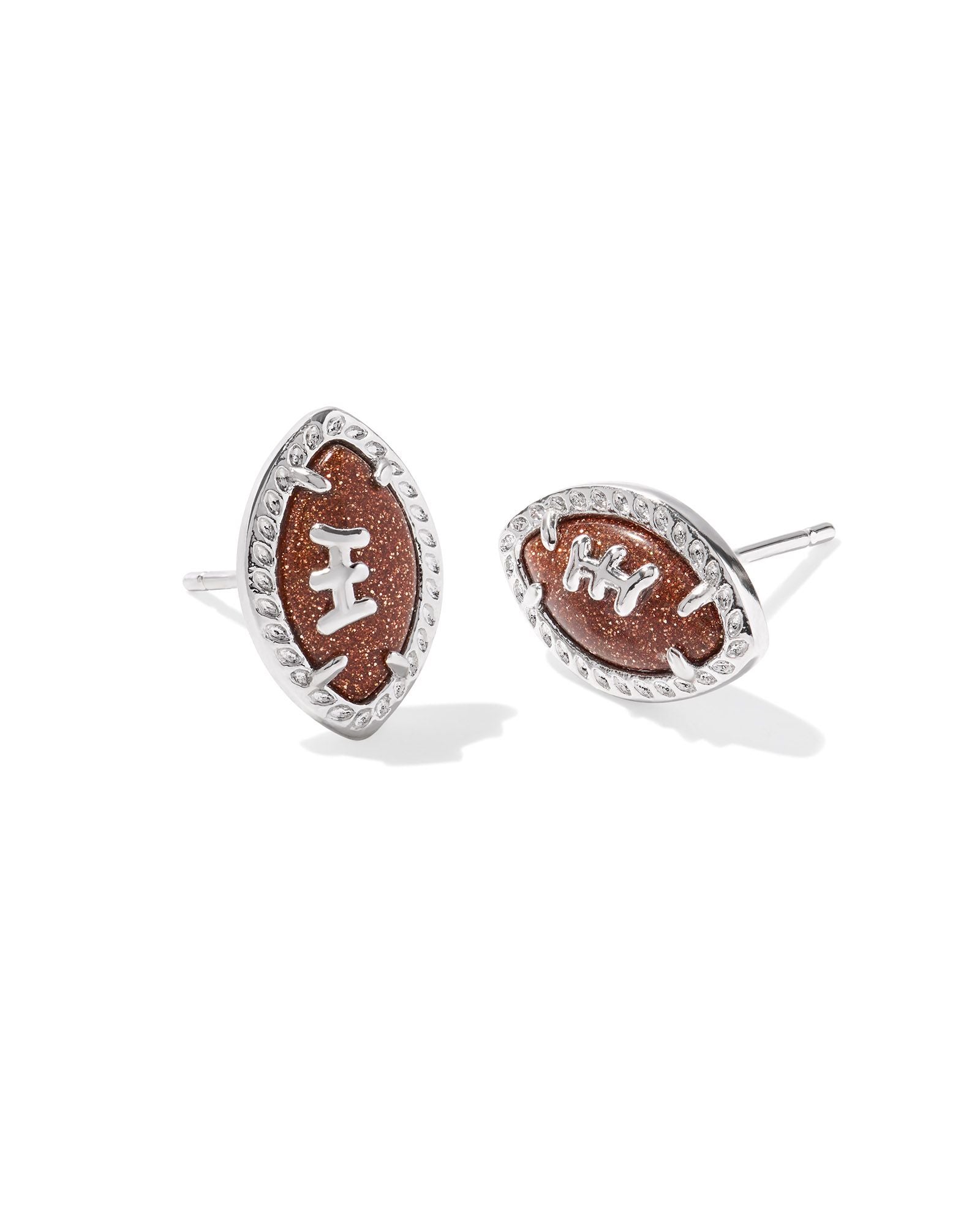 Football Stud Earring Silver Orange Goldstone