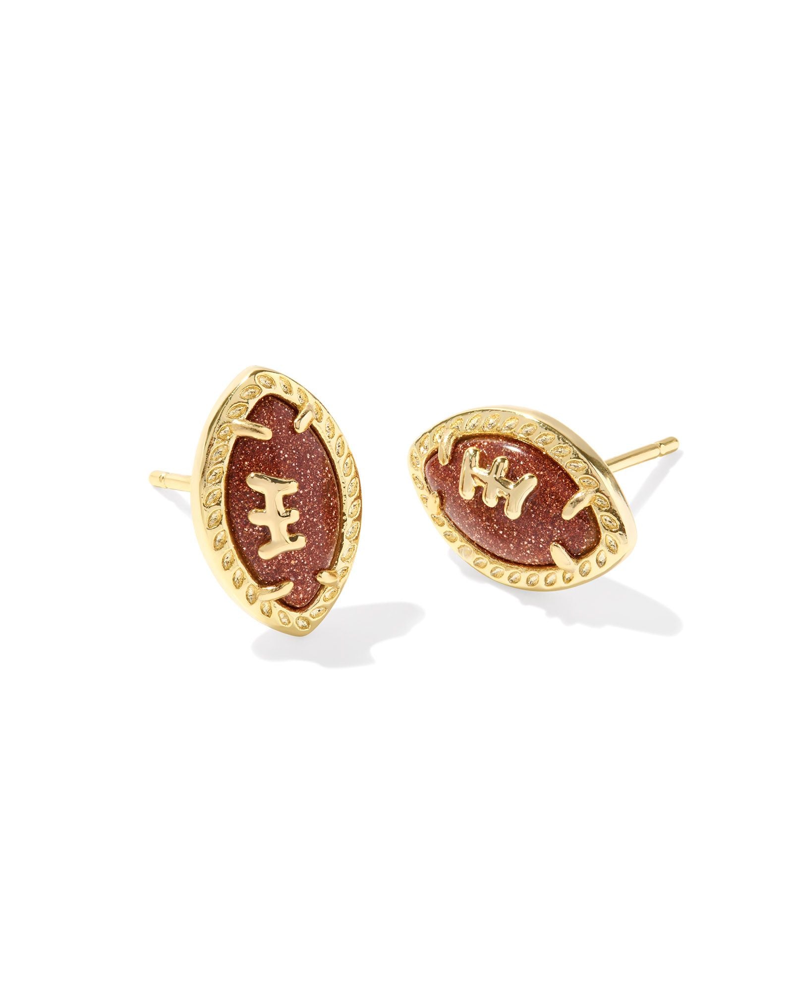 Football Stud Earring Gold Orange Goldstone