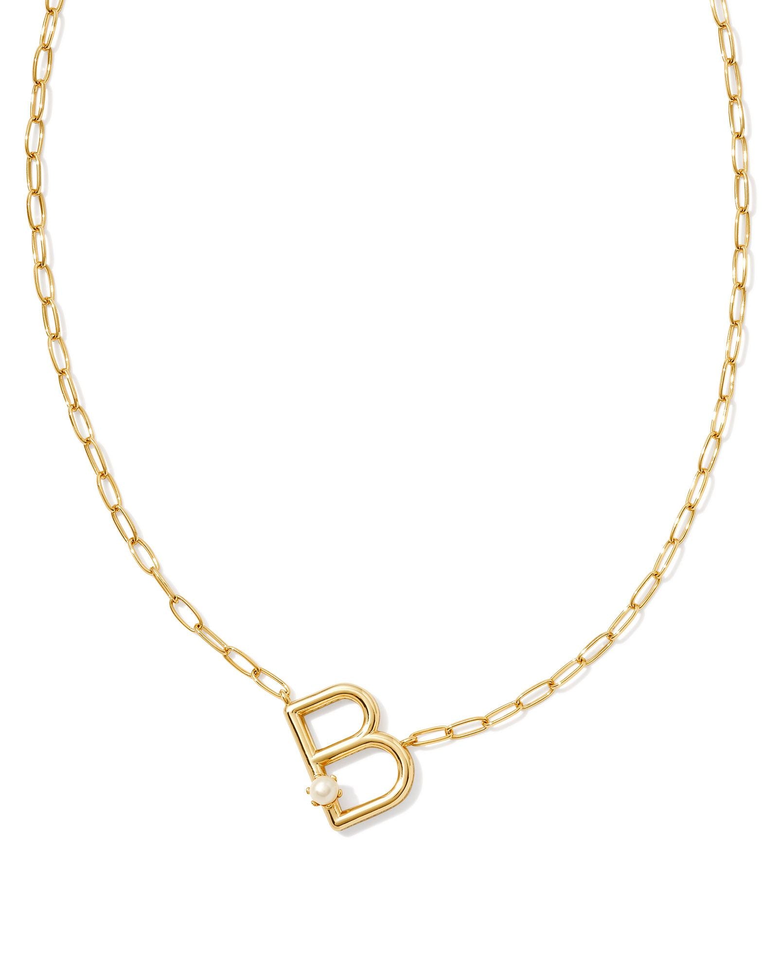 Pearl Letter B Pendant Necklace Gold White Pearl