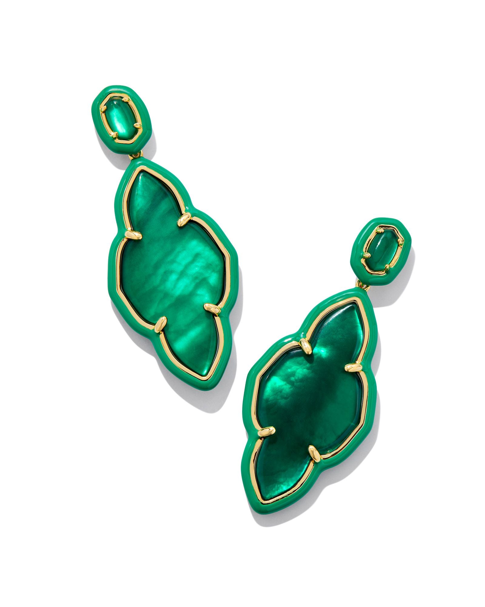 Abbie Enamel Frame Statement Earring Gold Emerald Illusion