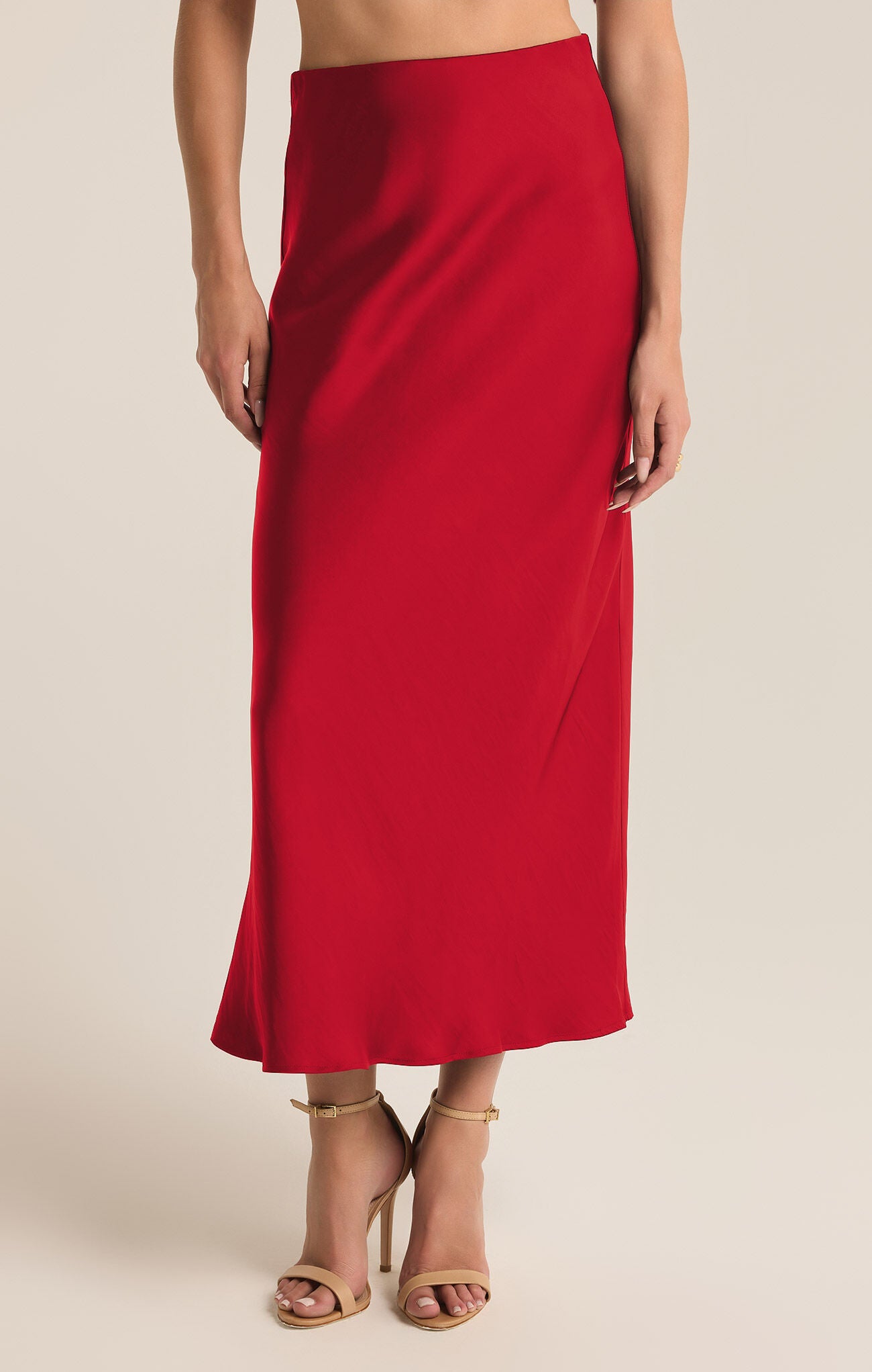 Europa Luxe Sheen Midi Skirt Haute Red