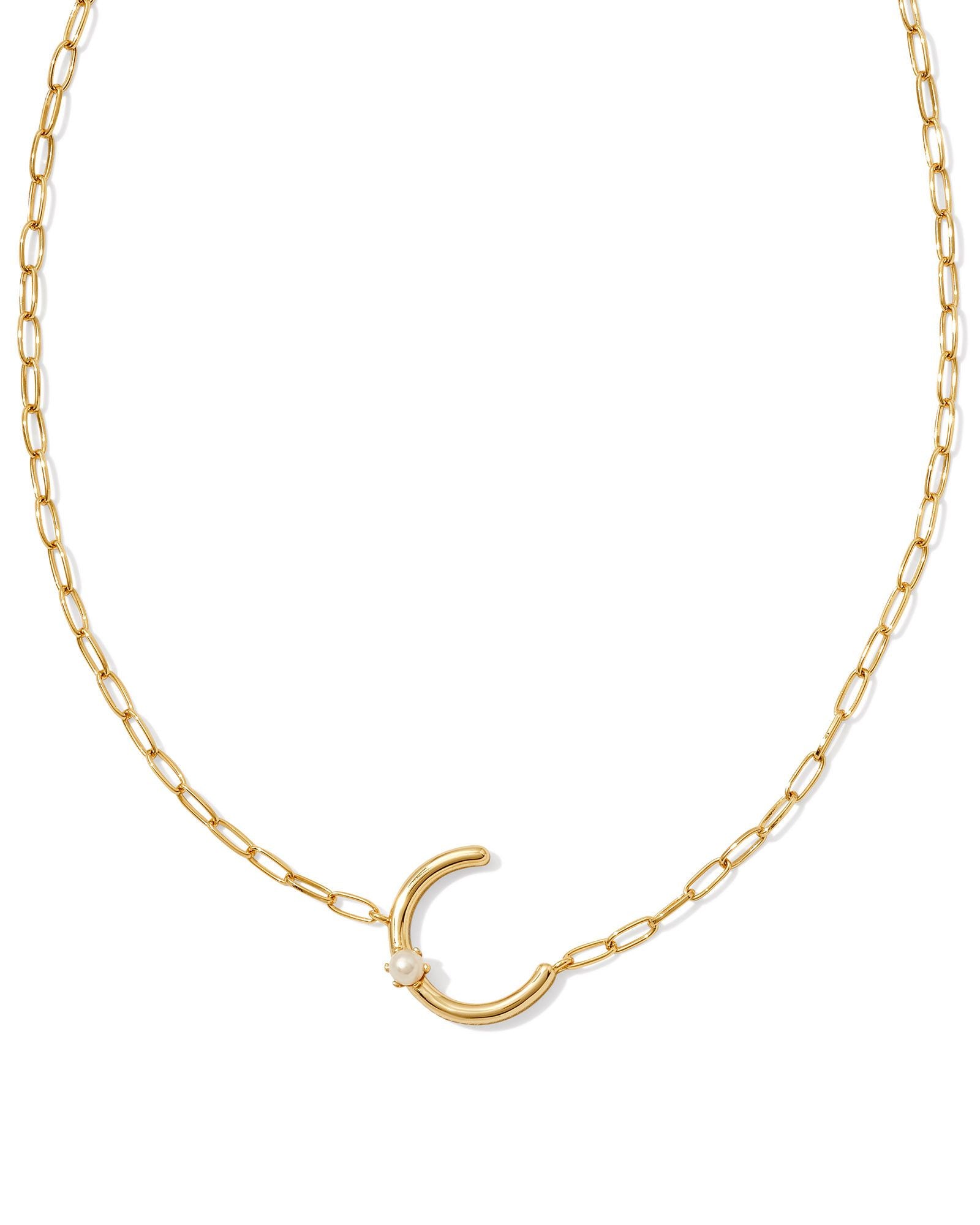 Pearl Letter C Pendant Necklace Gold White Pearl