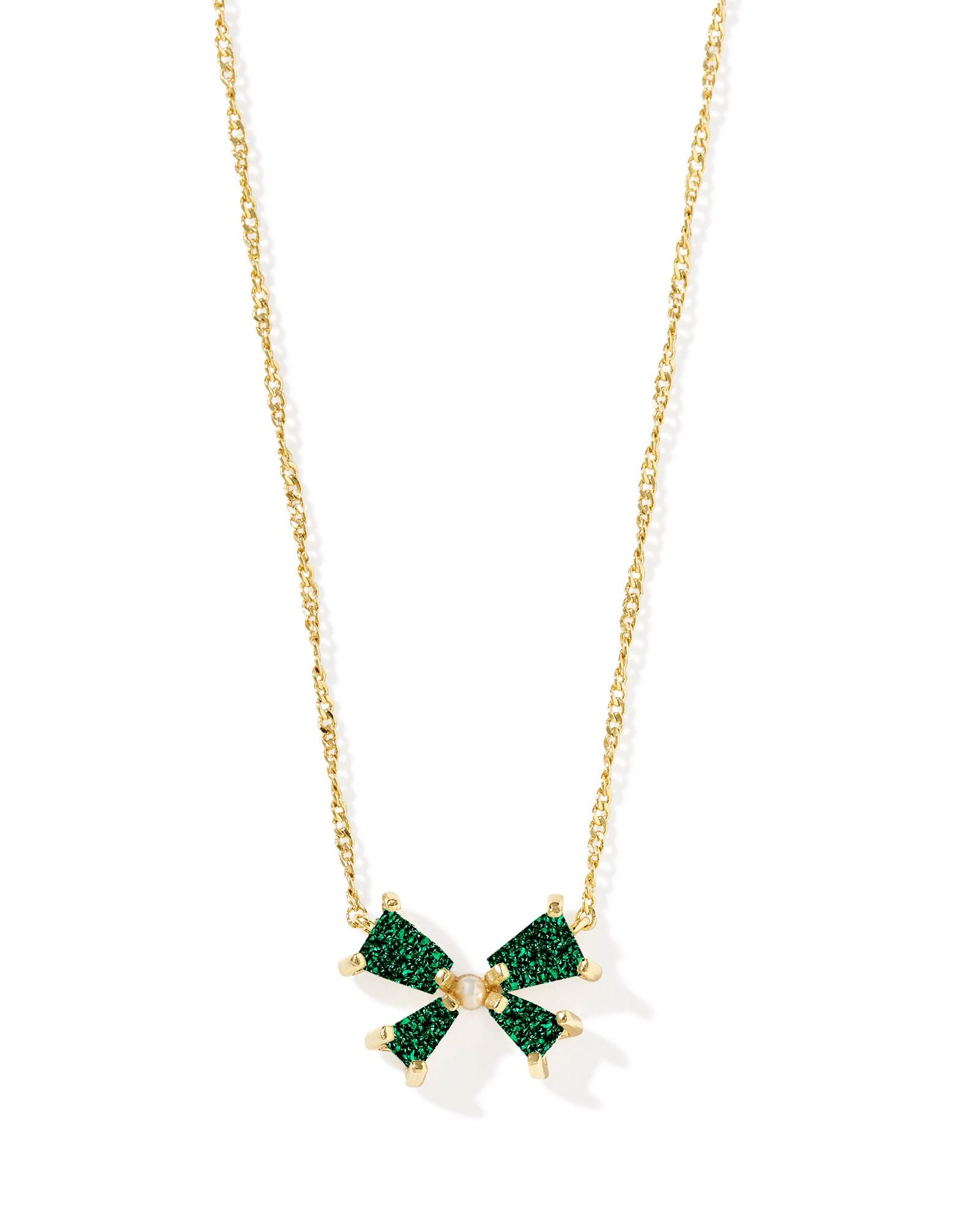 Blair Gold Bow Small Short Pendant Necklace Emerald Drusy