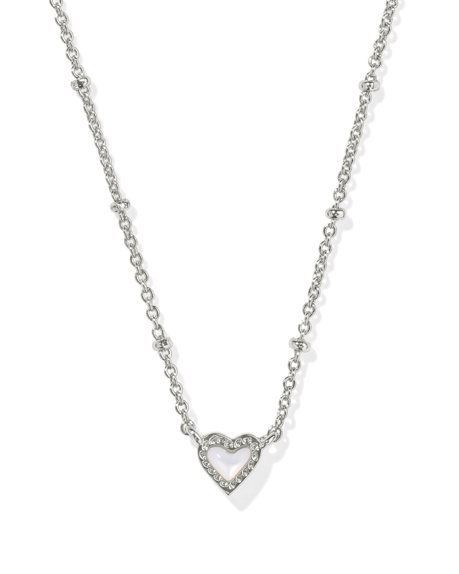 Mini Ari Heart Silver Satellite Short Pendant Necklace Ivory MOP