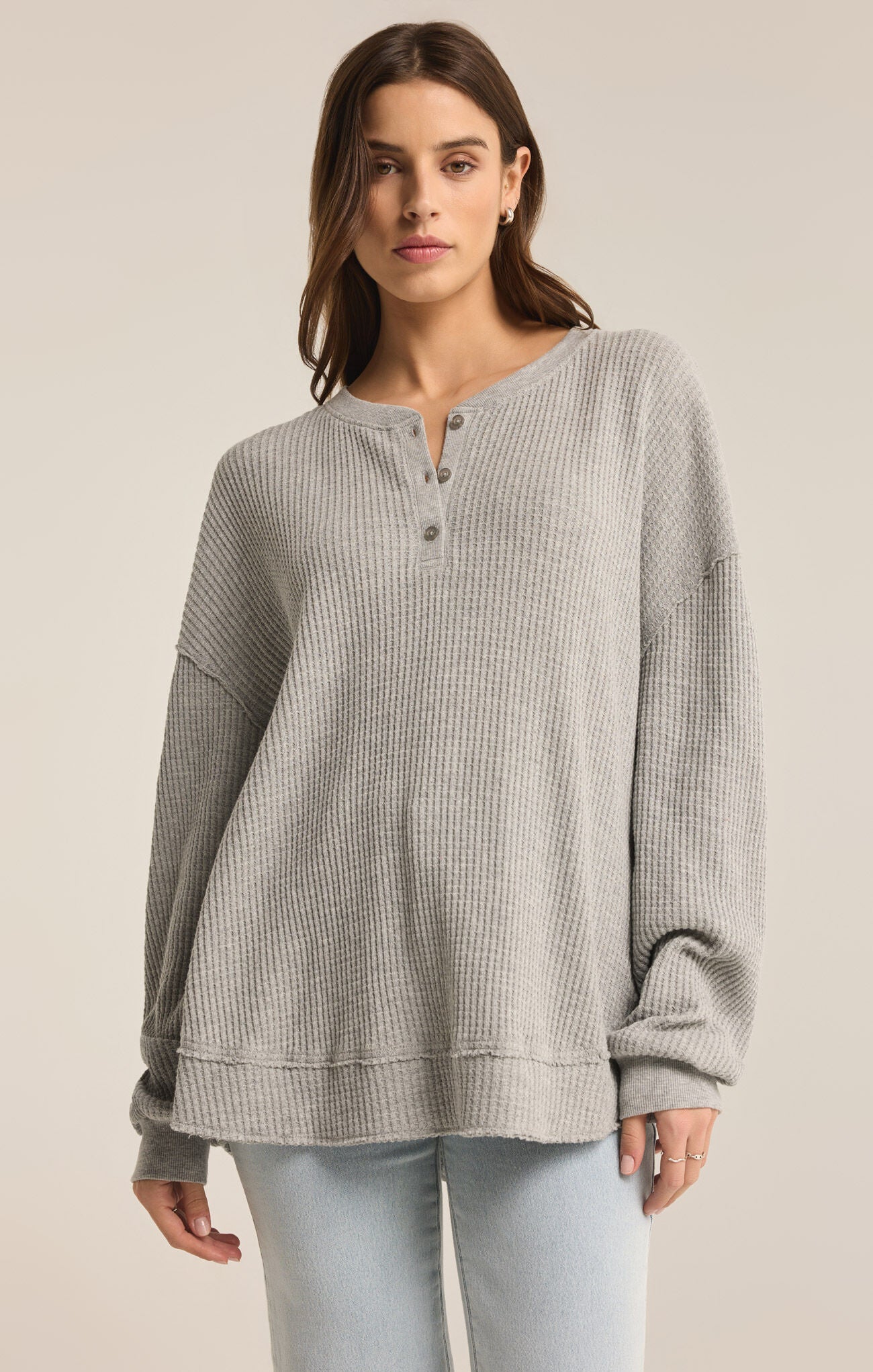 Jax Cozy Waffle Henley Classic Heather Grey