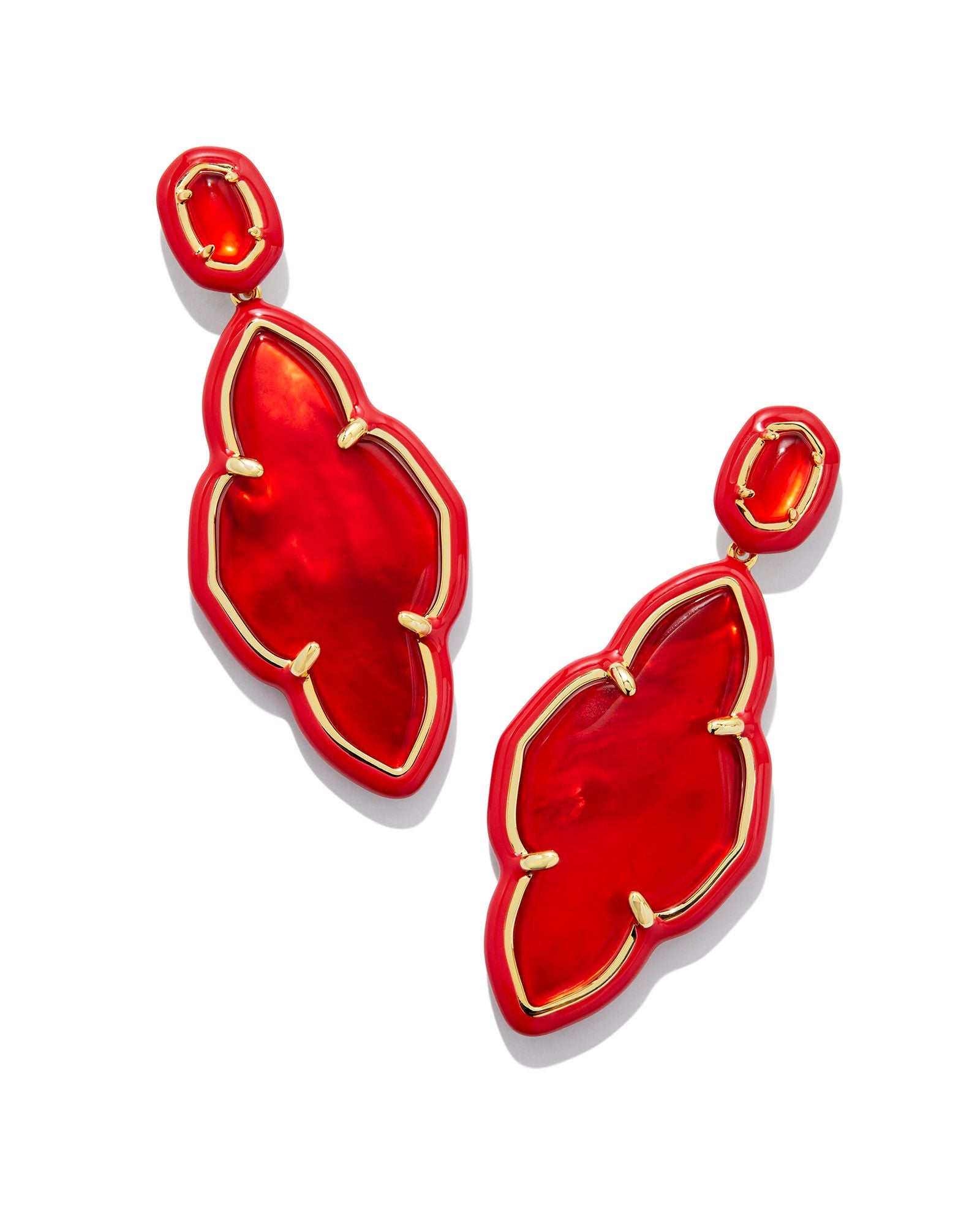 Abbie Enamel Frame Statement Earring Gold Red Illusion