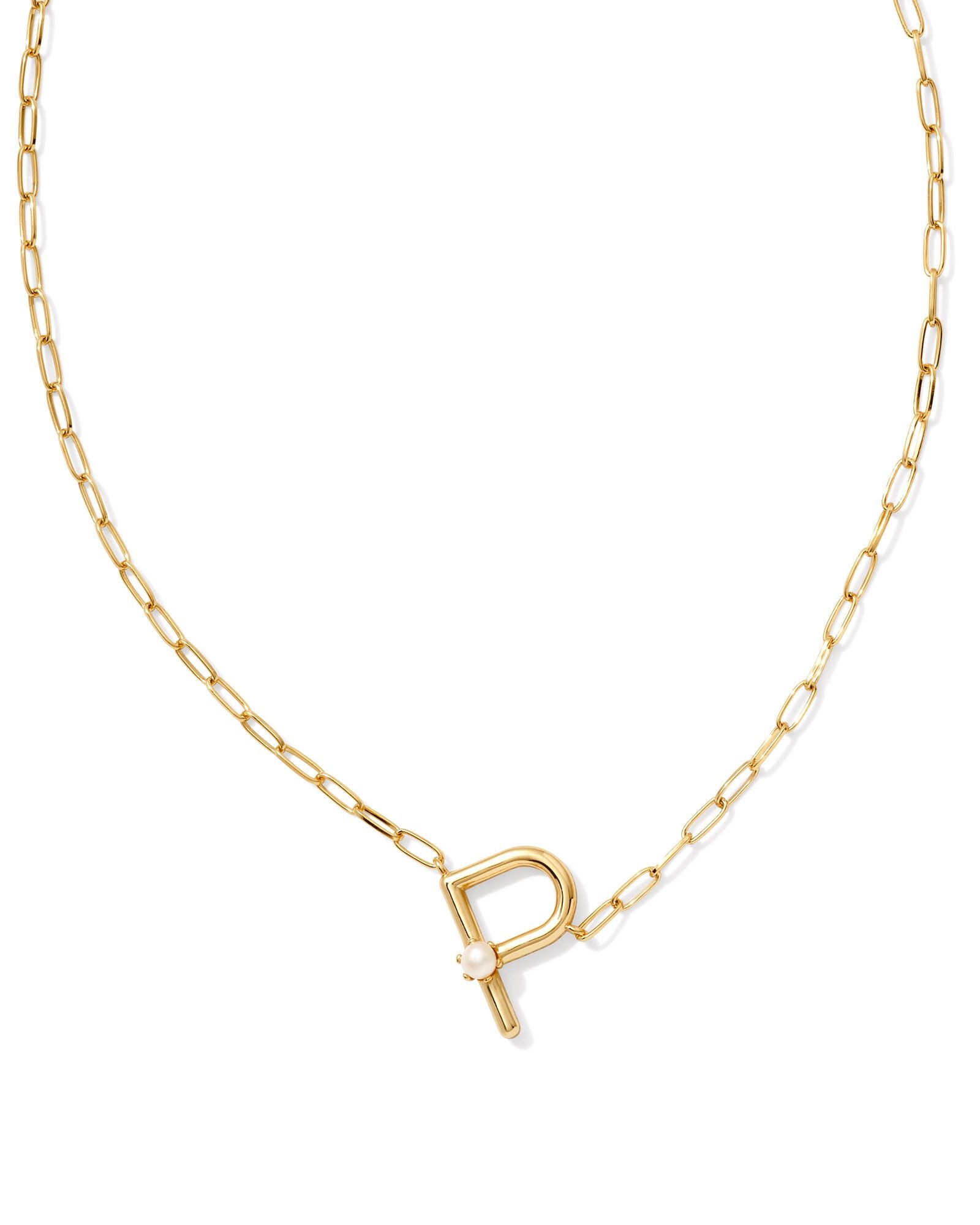 Pearl Letter P Pendant Necklace Gold White Pearl