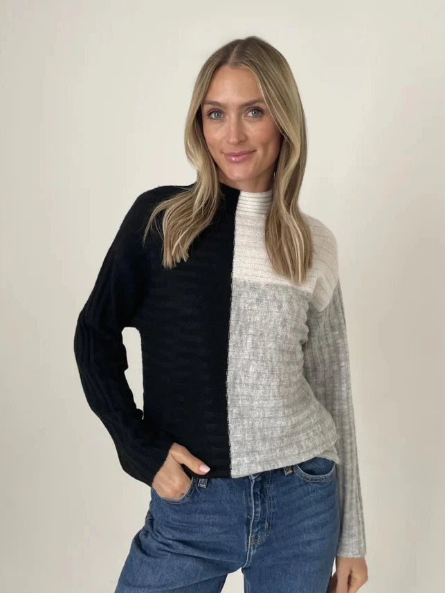 Maggie Color Block Funnel Neck Sweater