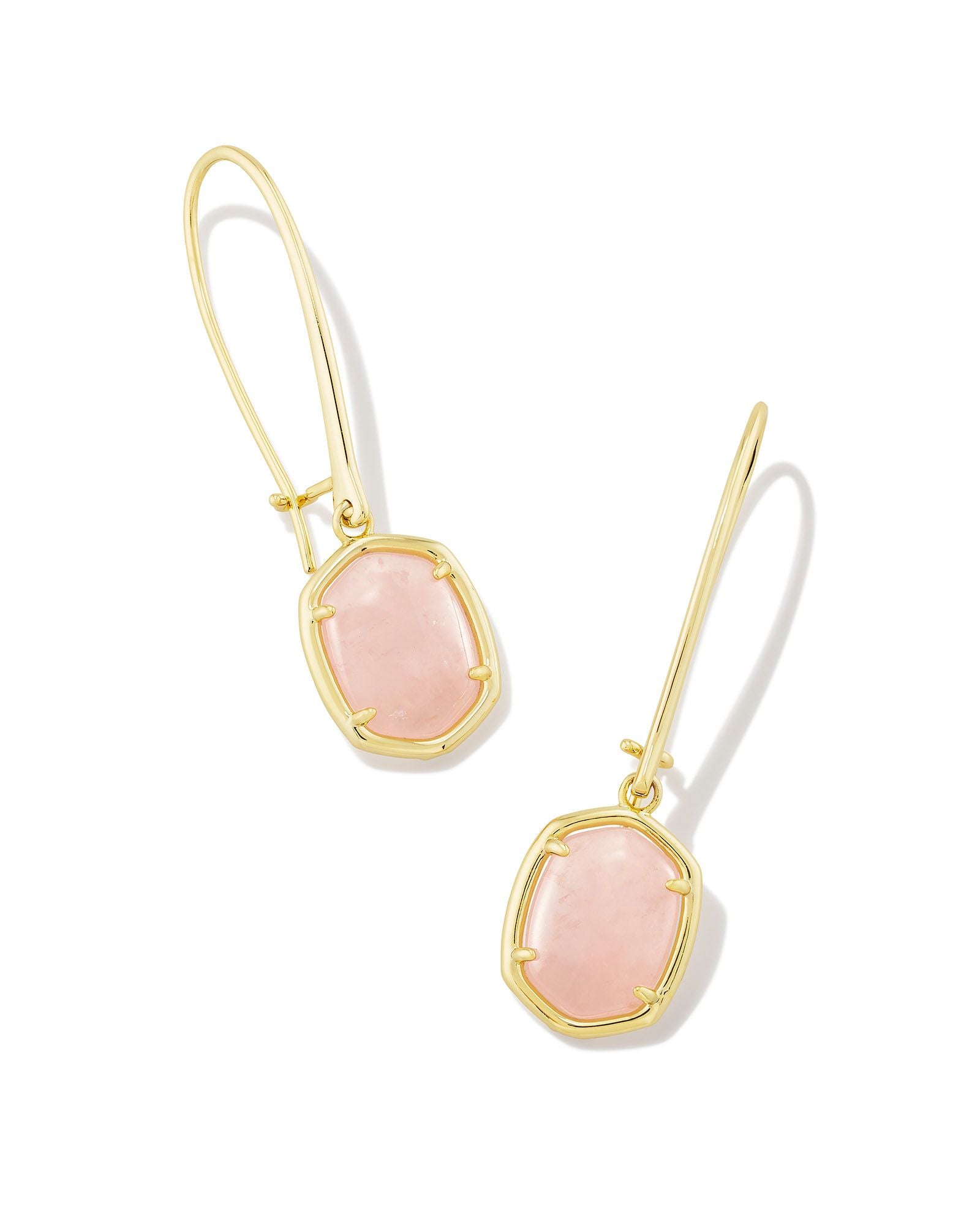 Sale Daphne Wire Drop Earrings Gold Rose Quartz