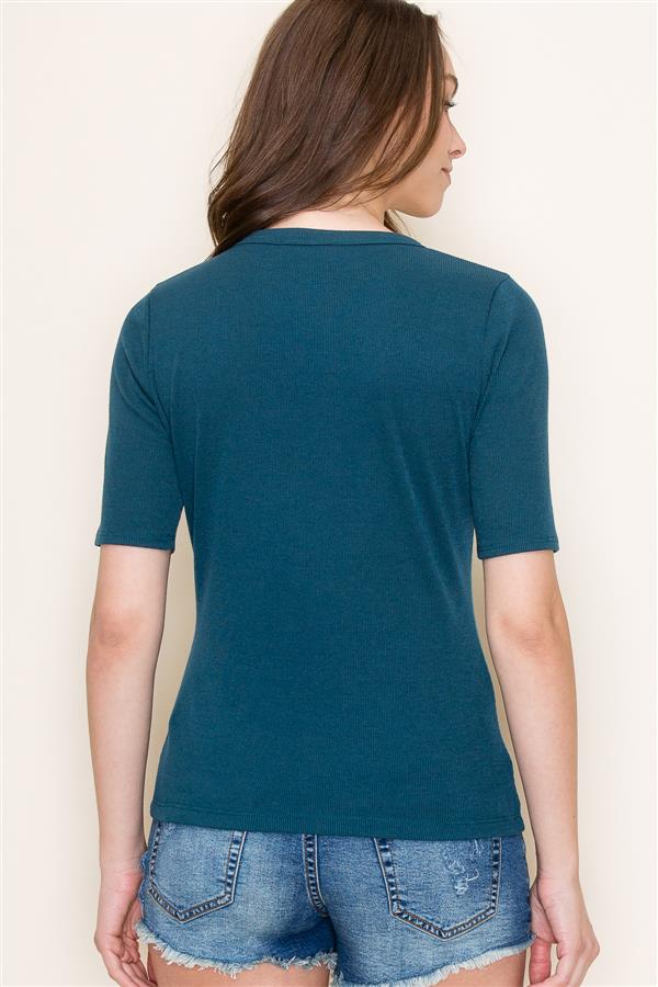 Crew Neck Half Sleeve Fitted Baby Rib Top Teal