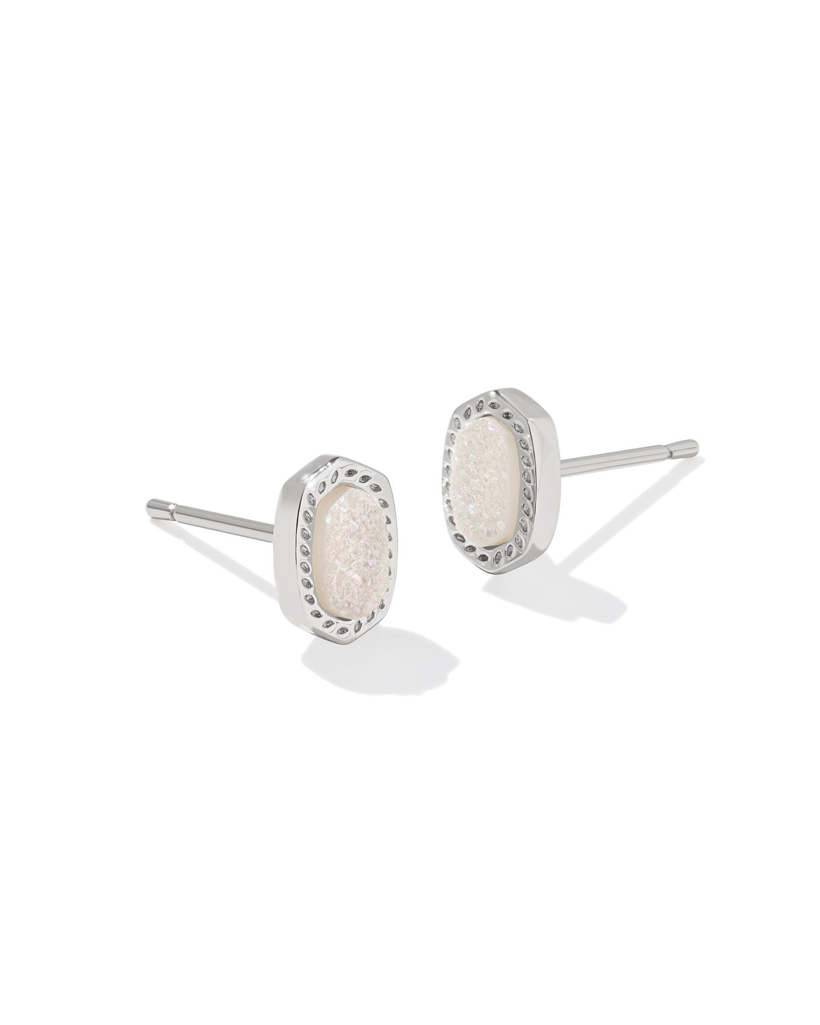 Mini Ellie Stud Earrings Silver Iridescent Druzy