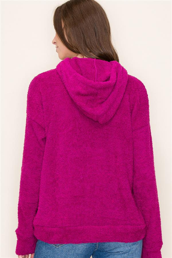 Fuzzy Pullover Hoodie Magenta