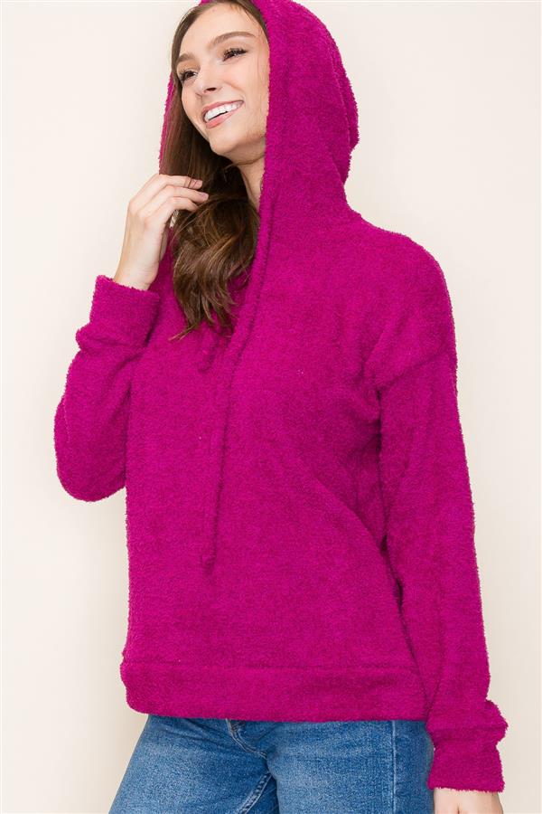 Fuzzy Pullover Hoodie Magenta