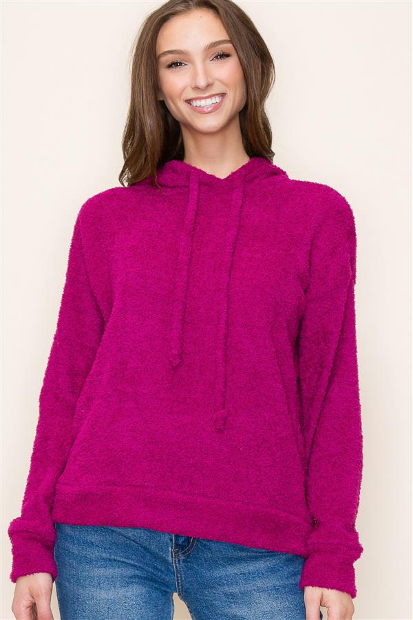 Fuzzy Pullover Hoodie Magenta