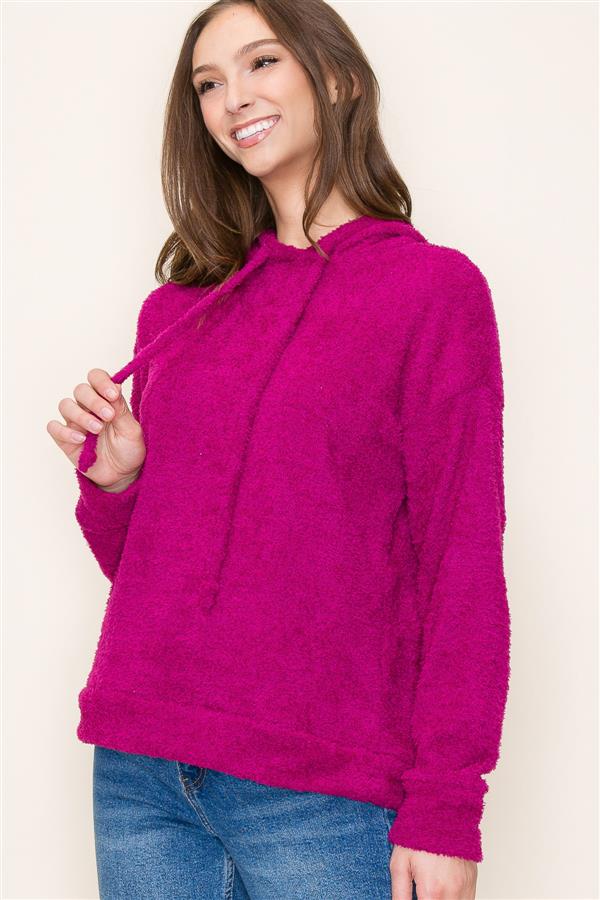 Fuzzy Pullover Hoodie Magenta