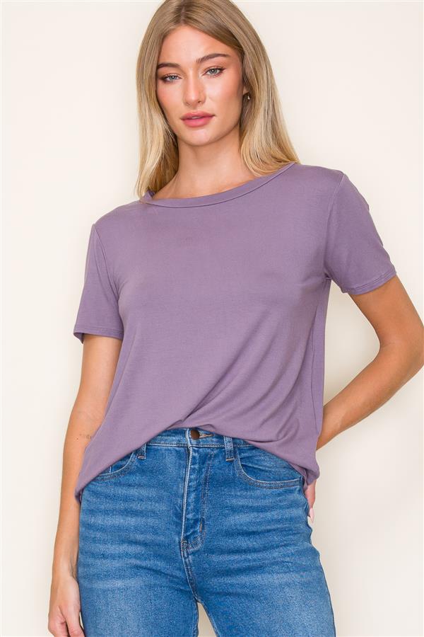 Short Sleeve Round Neck Rayon Jersey T-shirt Dusty Purple