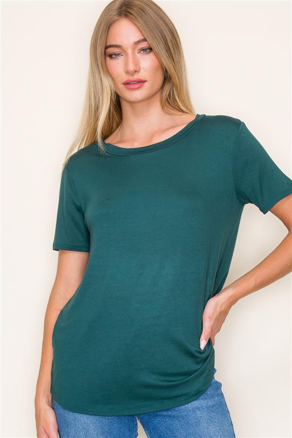 Short Sleeve Round Neck Rayon Jersey T-shirt Green