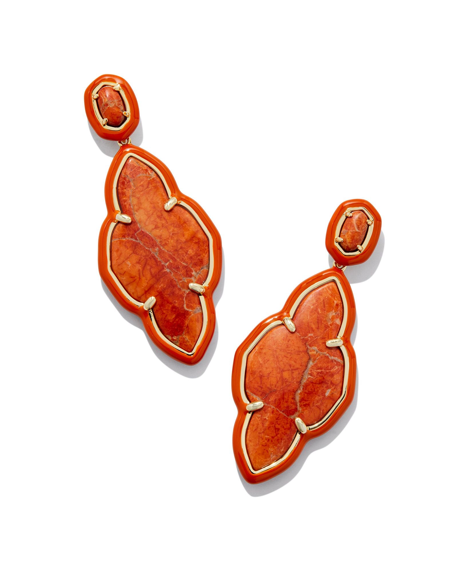 Abbie Enamel Frame Statement Earring Gold Variegated Orange Magnesite