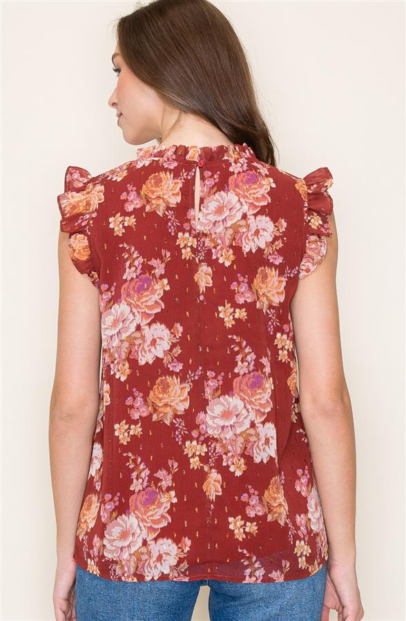 Ruffle Detailed Sleeveless Floral Print Top