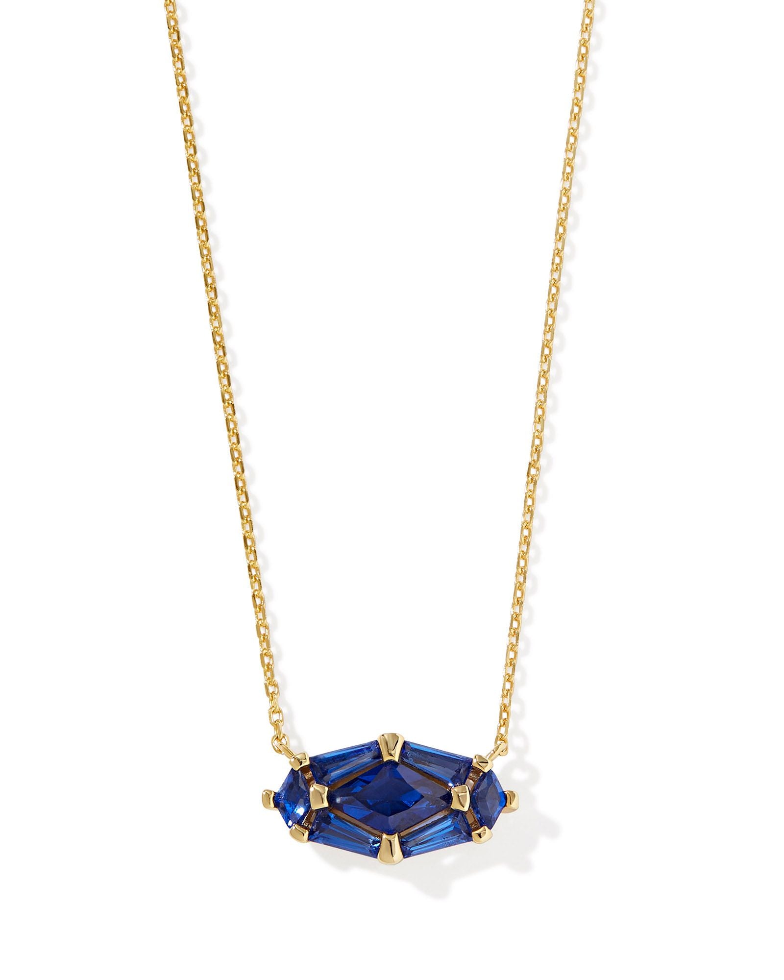 Lindy Rae Elisa Gold Short Pendant Necklace Blue Crystal