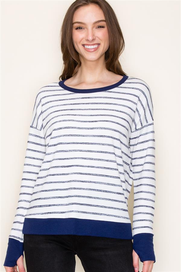 Striped Long Sleeve Top w/Thumb Hole Cuff