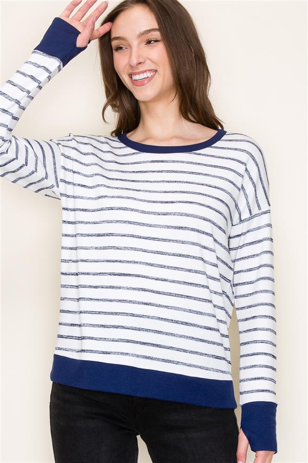 Striped Long Sleeve Top w/Thumb Hole Cuff