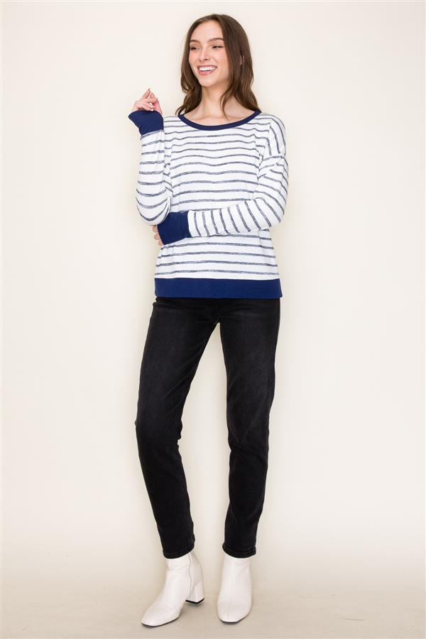 Striped Long Sleeve Top w/Thumb Hole Cuff