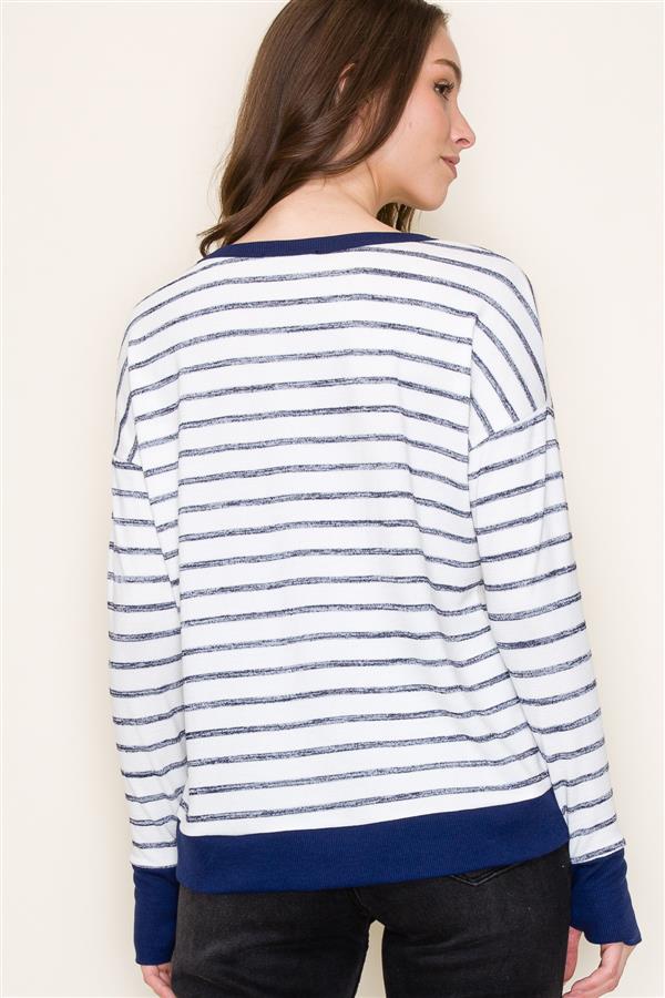 Striped Long Sleeve Top w/Thumb Hole Cuff