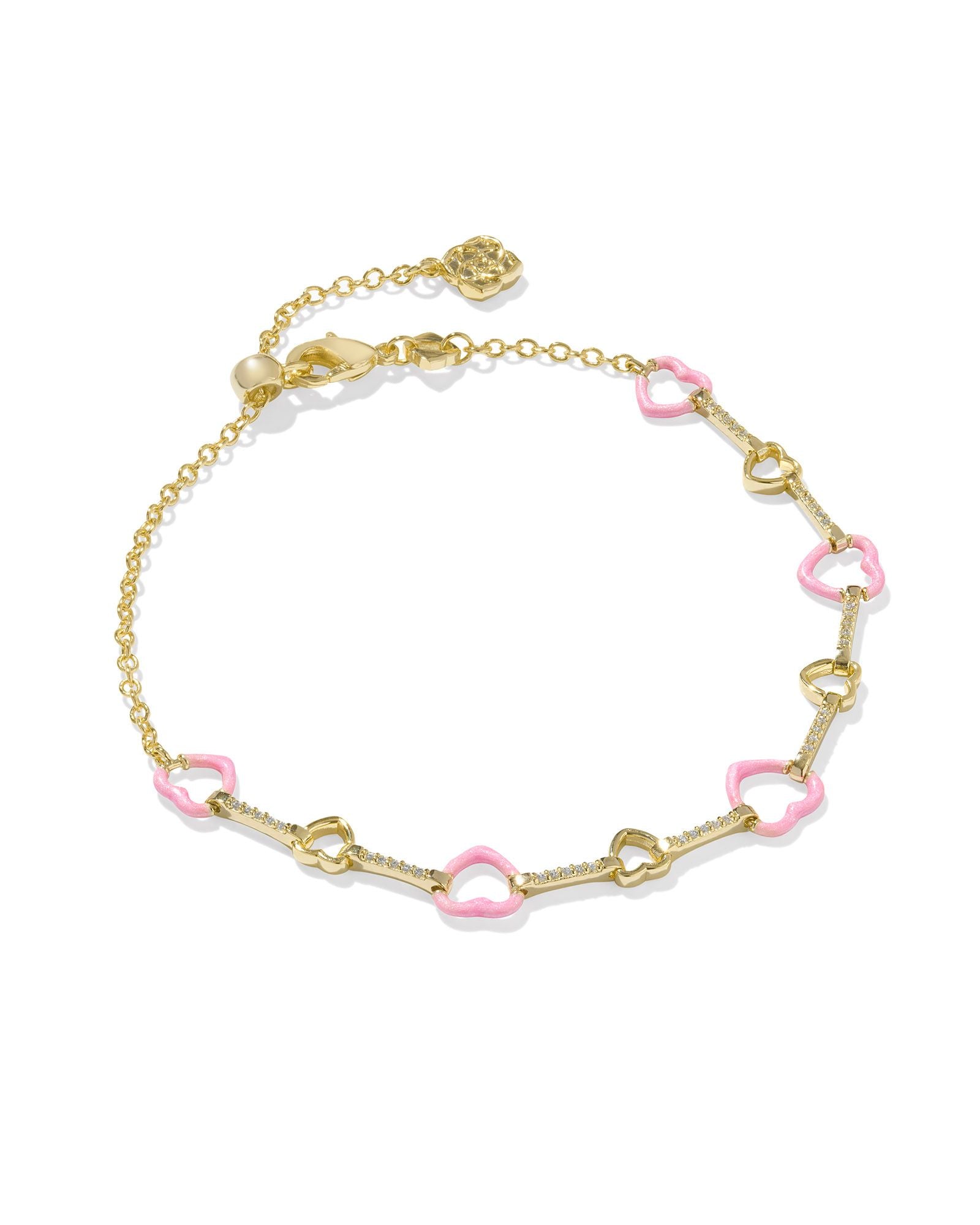 Haisley Heart Gold Delicate Chain Bracelet Pink Pearlescent Enamel