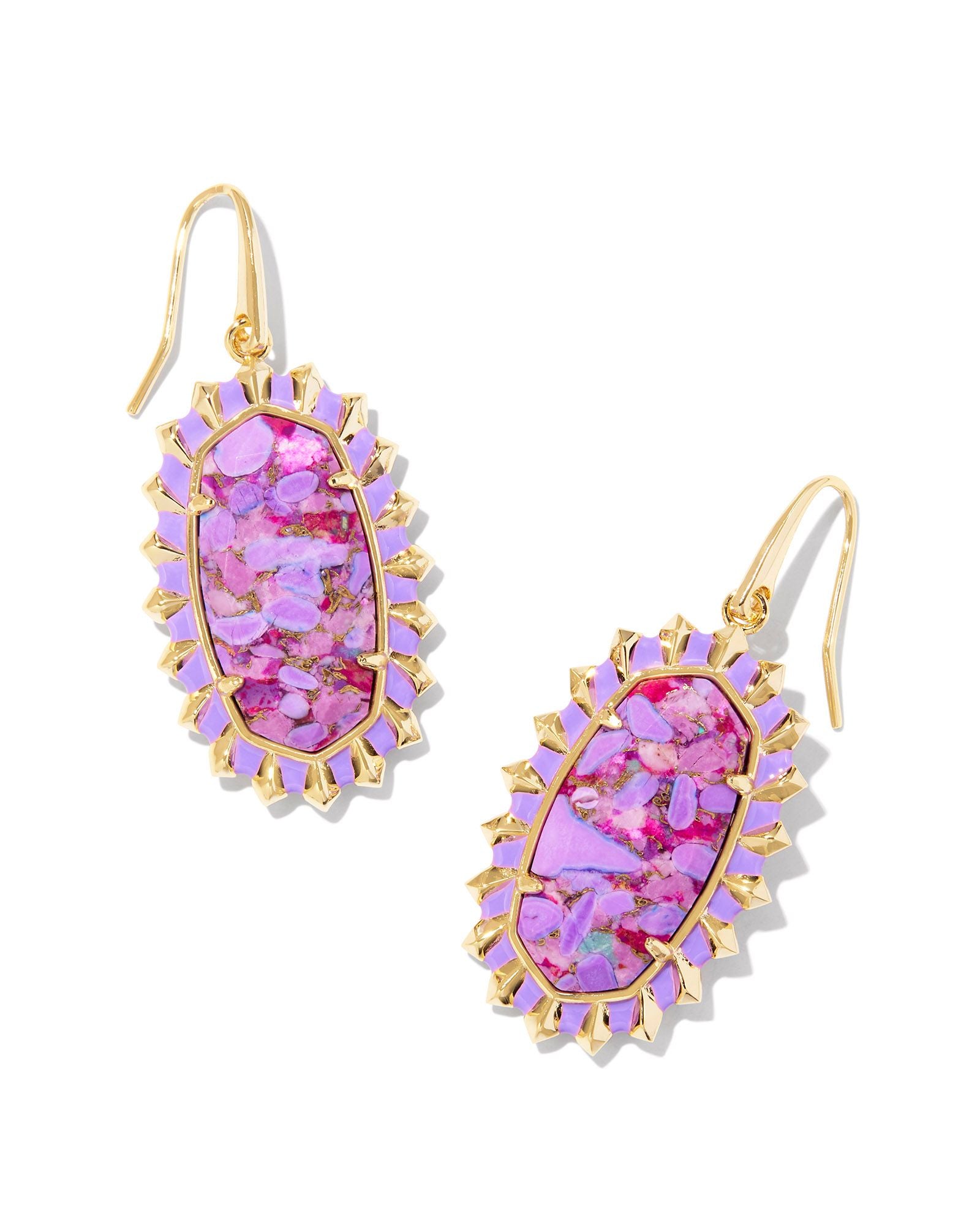 Sale Dani Gold Color Burst Frame Drop Earrings Bronze Veined Violet Magnesite