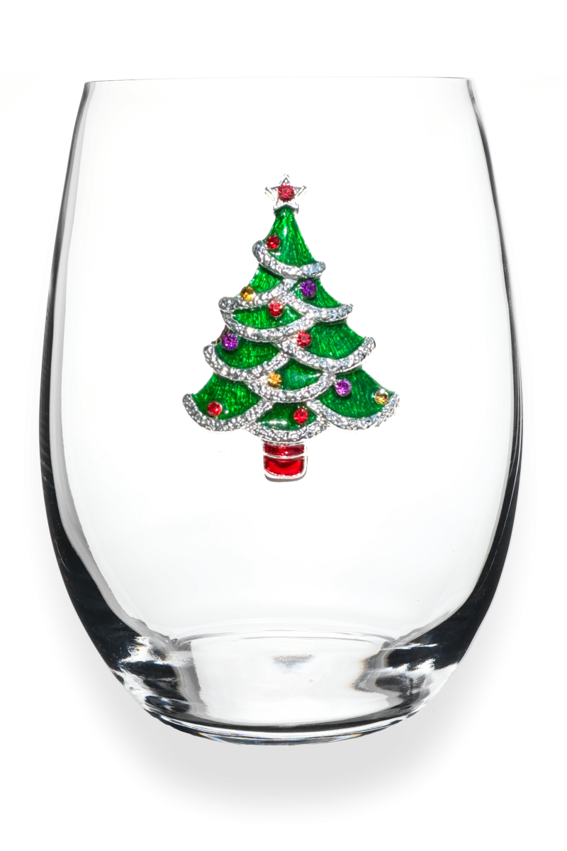 Christmas Tree Stemless Wine Glass