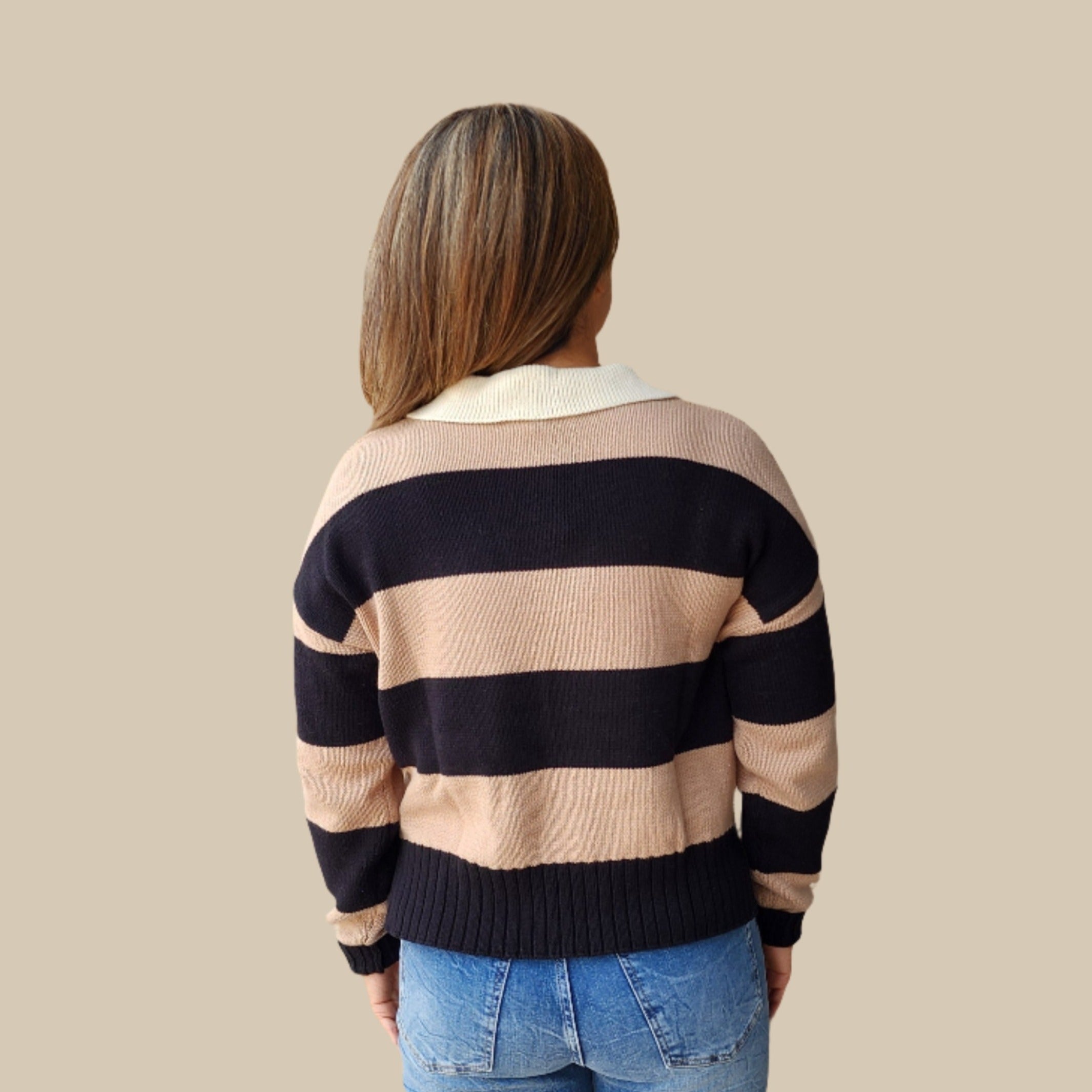 Long Sleeve Collared Striped Sweater