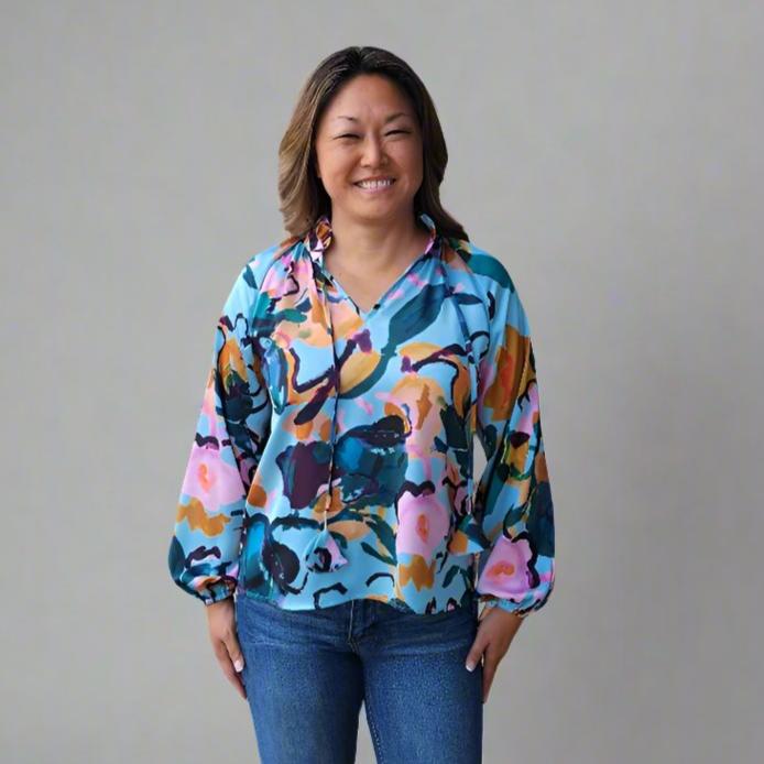 Long Sleeve Abstract Multi Color Print Top