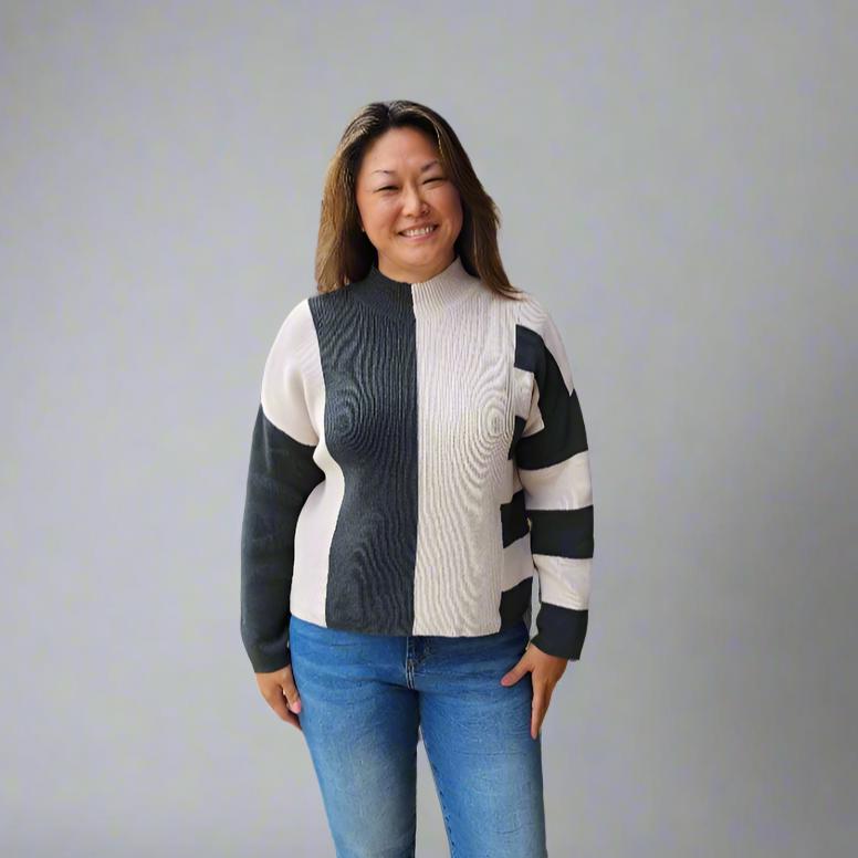 Mock Neck Color Block Sweater