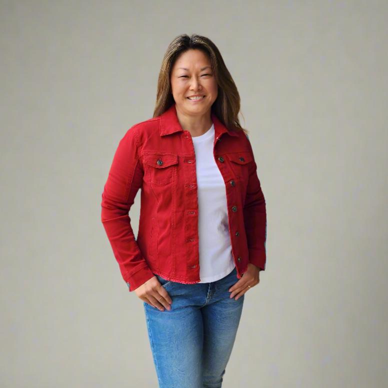 Dark Red Denim Jacket