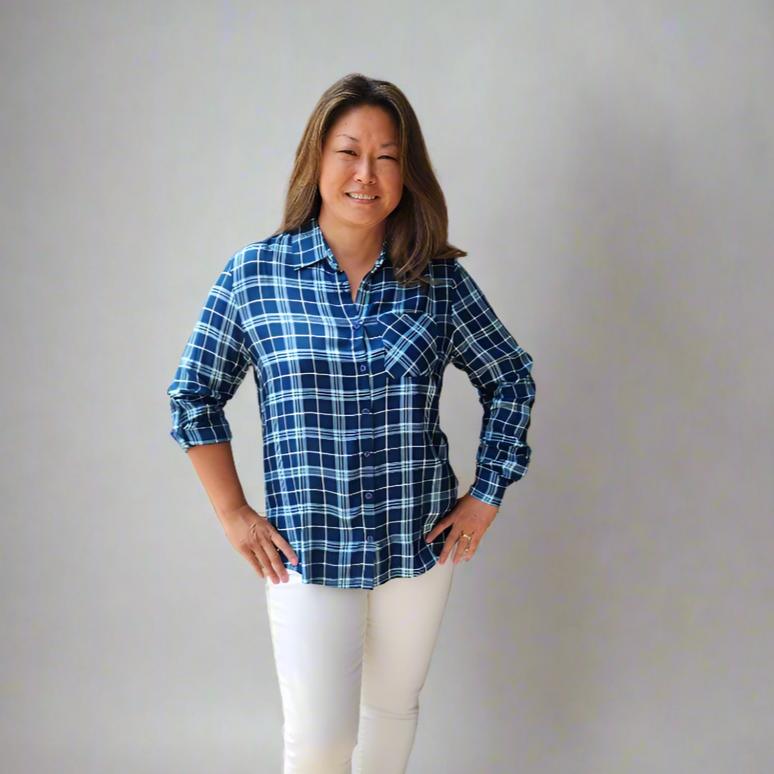 Long Sleeve Button Down Plaid Top