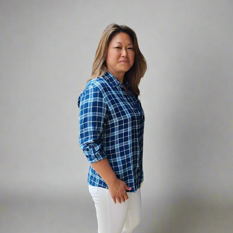 Long Sleeve Button Down Plaid Top