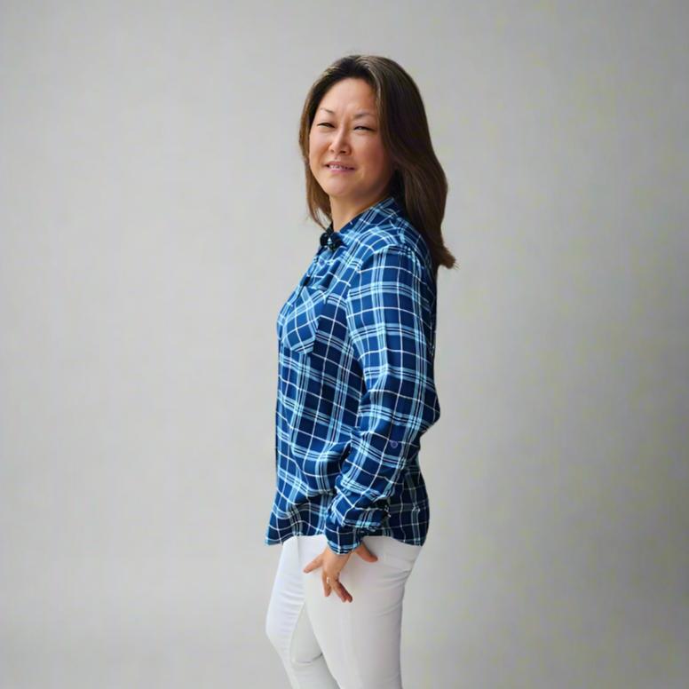 Long Sleeve Button Down Plaid Top