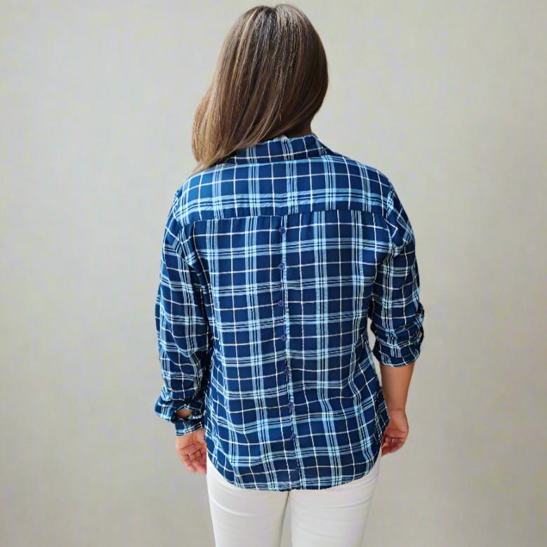 Long Sleeve Button Down Plaid Top