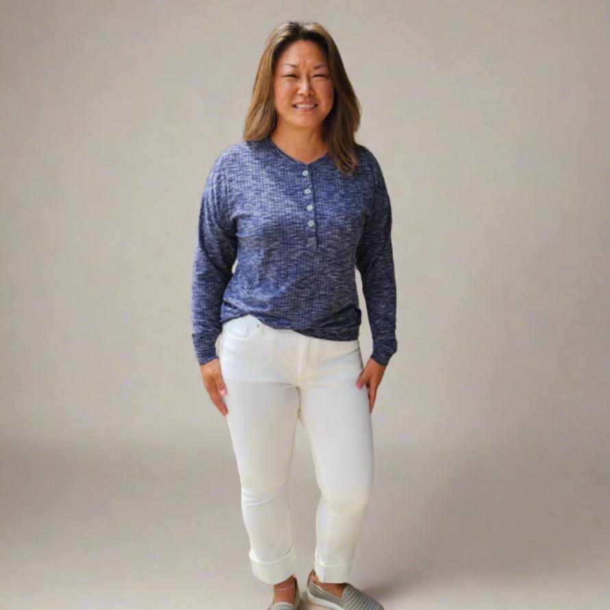 Long Sleeve Marled Crew Neck Top