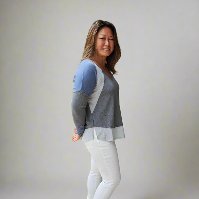 Long Sleeve Color Block V-Neck Top