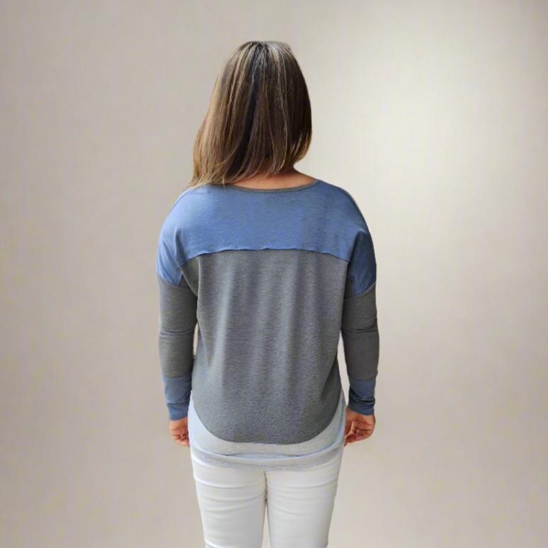 Long Sleeve Color Block V-Neck Top