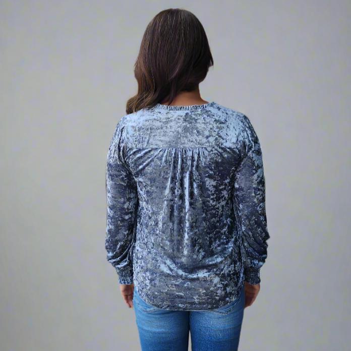 Long Sleeve Smocked Velvet Blouse