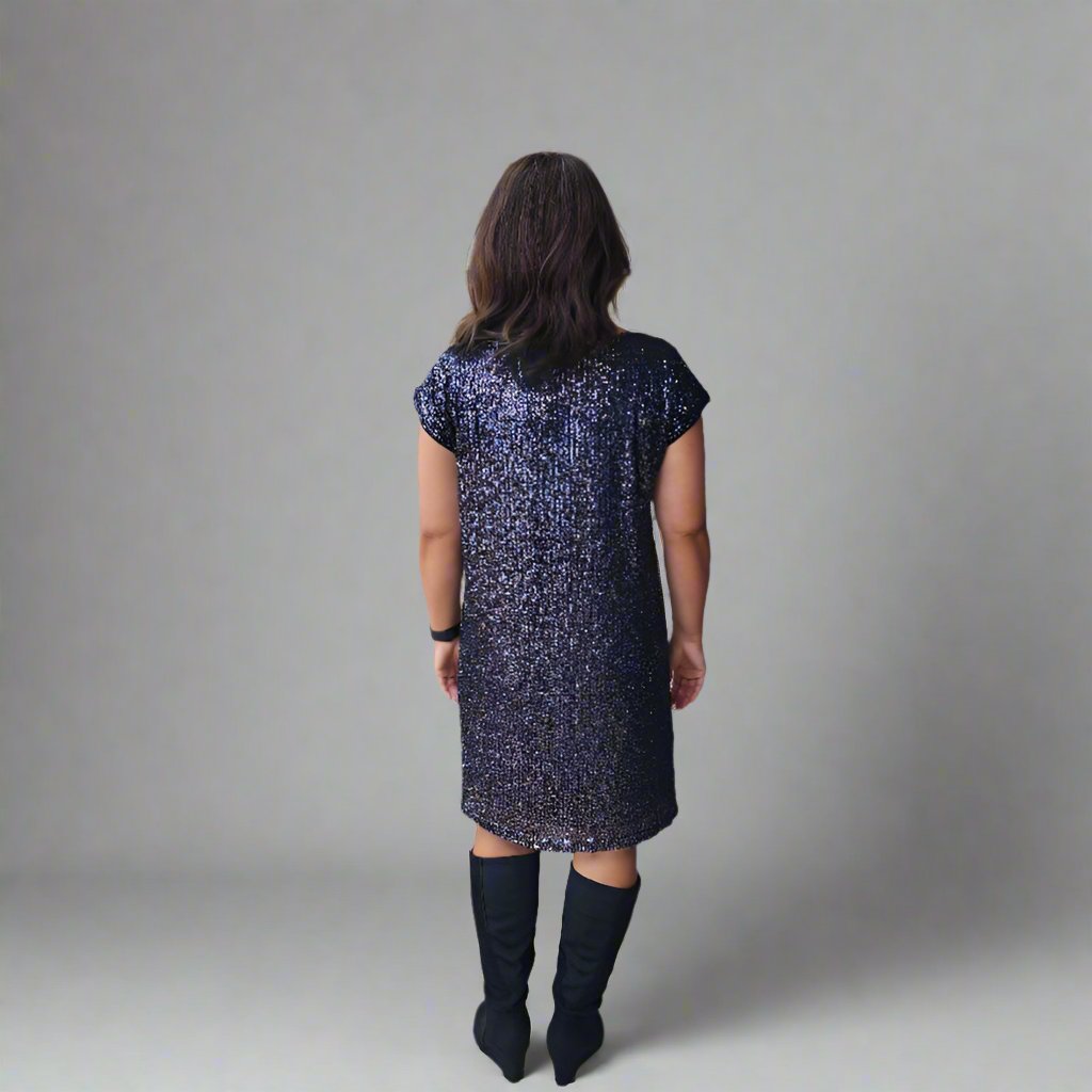 Boat Neck Sequin Shift Dress