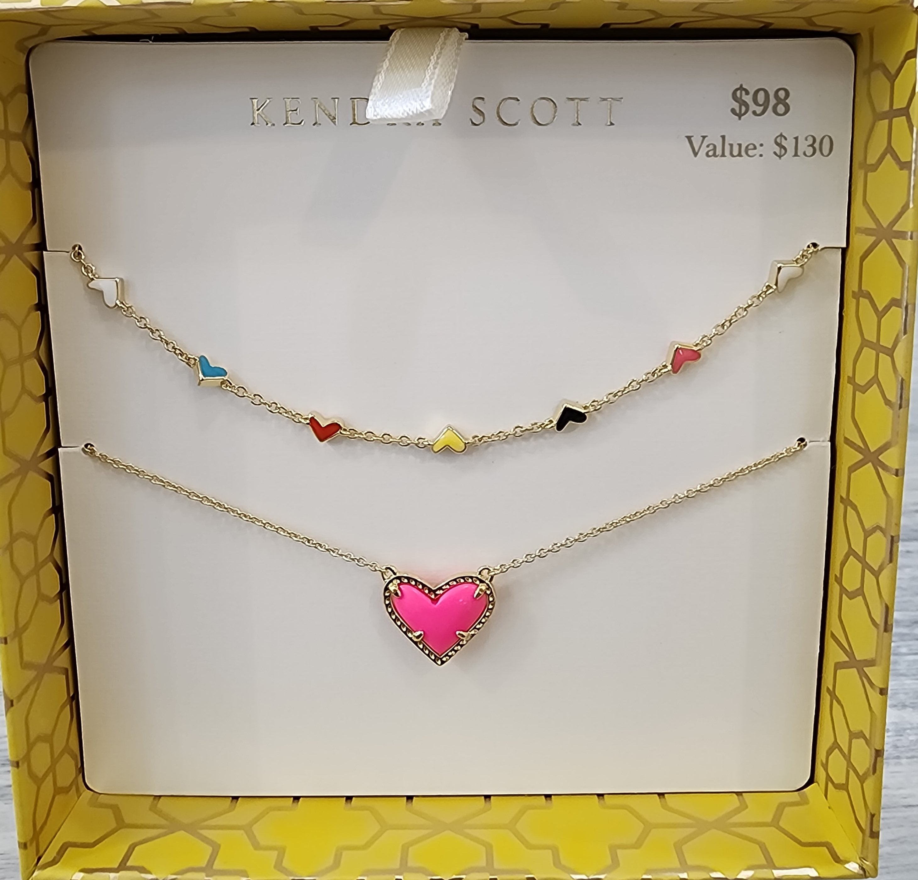 Boxed Ari Haven Heart Necklace Gift Set Gold Neon Pink