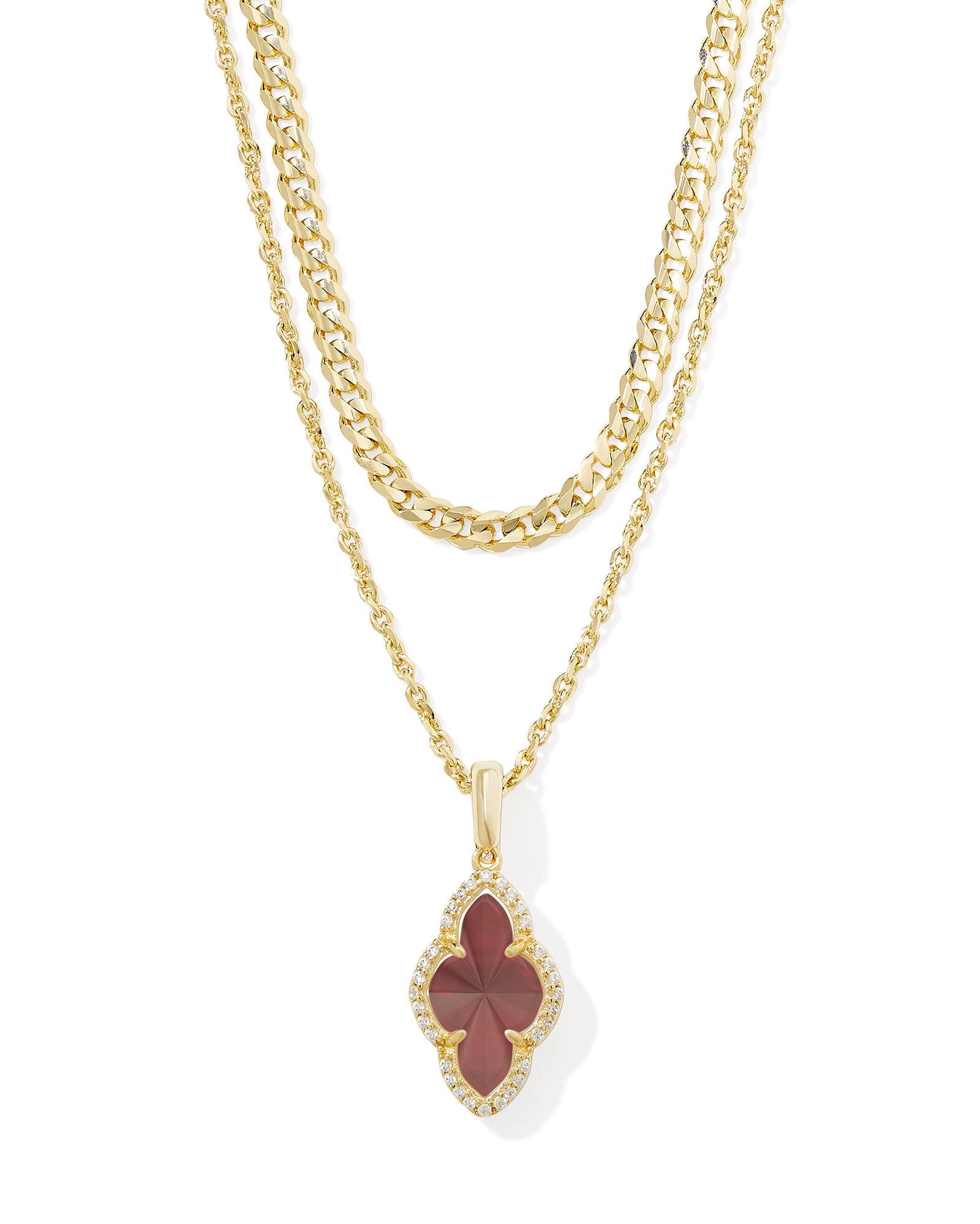 Abbie Gold Pave Frame Multi Strand Necklace Cranberry Illusion