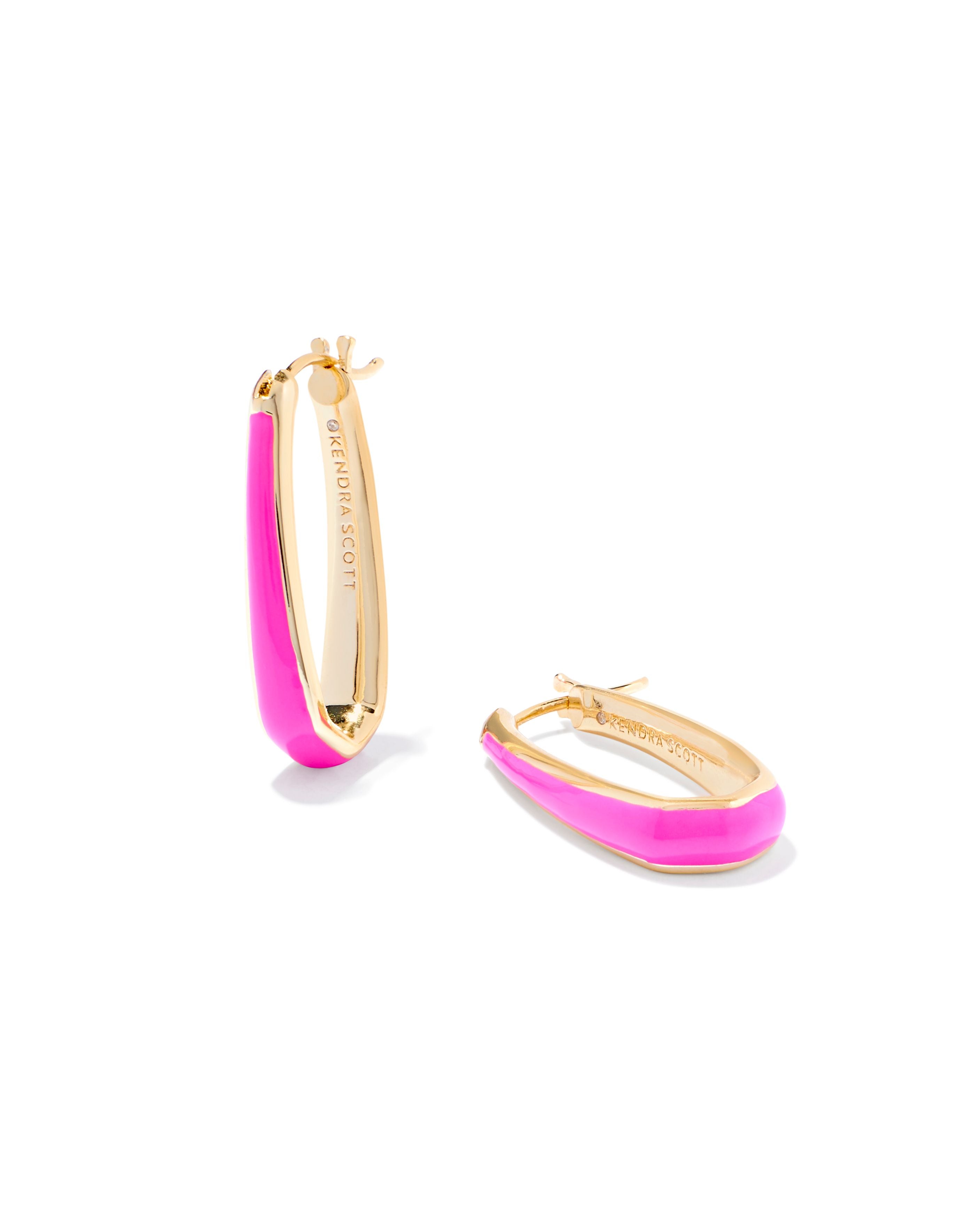 Kelsey Gold Hoop Earrings Pink Enamel