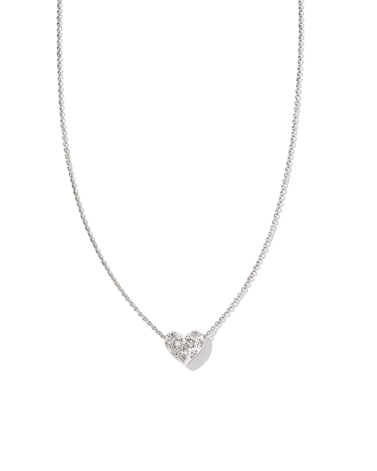 Holland Silver Heart Short Pendant Necklace White Crystal